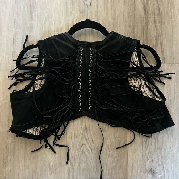 Thomas Wylde suede vest with metal skull accents, fringe authentic sz L vintage - Picture 9 of 16